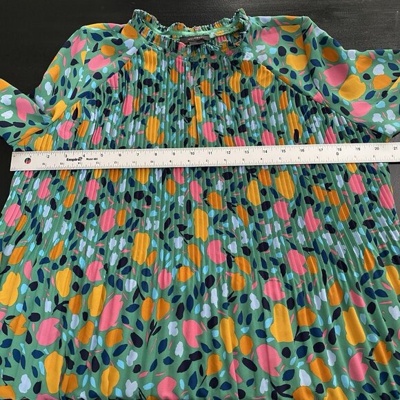 Halogen Pleated Long Sleeve Blouse S Colorful Abstract Floral Print Ruffle Neck - Picture 8 of 11